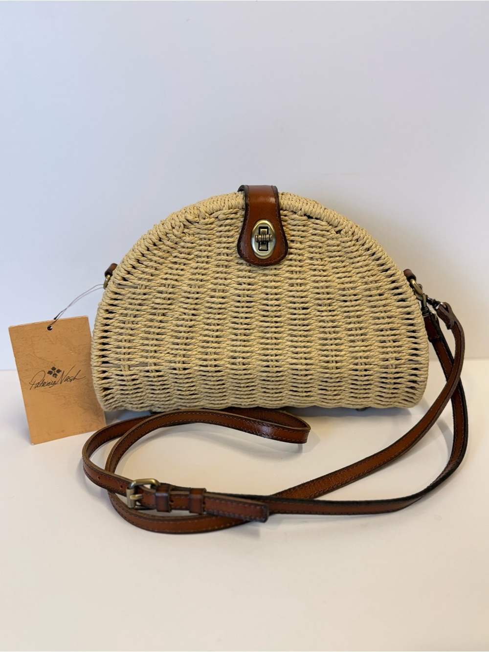 Patricia Nash Vintage Style Susella Wicker Crossbody Bag Natural Straw /Leather - Picture 2 of 10